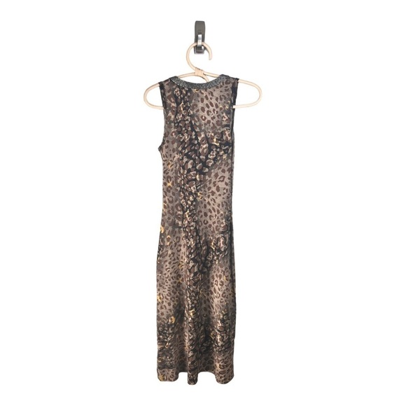 Charlotte Black Brown Gold Leopard Print Silver Embellished Neckline MIDI Dress - Picture 5 of 16
